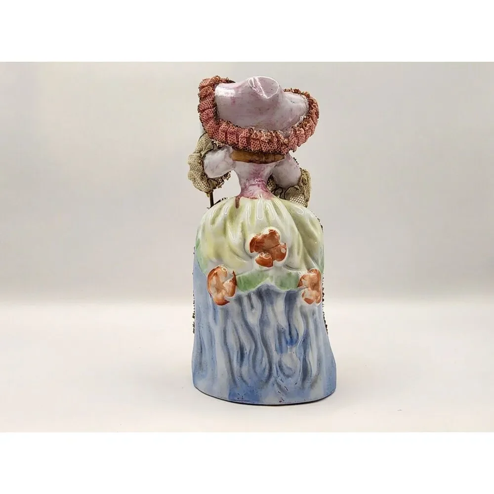 Vintage Porcelain Lace Lady Figurine Pink Dress Hat Parasol Japan 5 inches